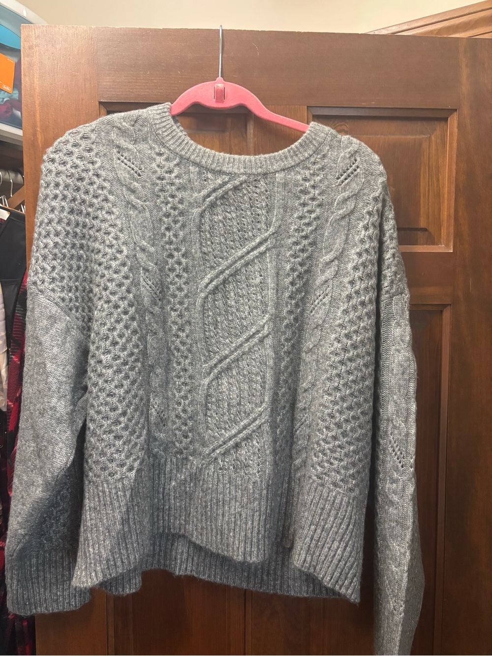 Express Gray Cable Knit Sweater with Bow Back